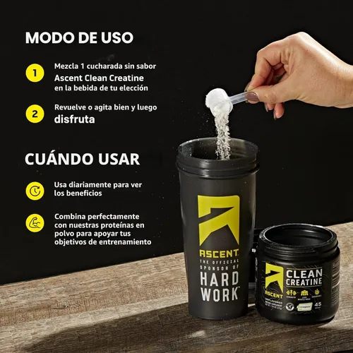 Miniatura 6 de Ascent Creatina Monohidrato Limpia en Polvo - 5G Por Porción, Suplemento Creapure - Sin Sabor, 45 Porciones