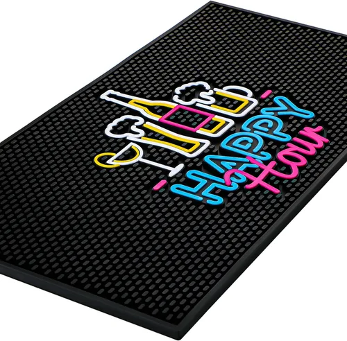 Miniatura 7 de Preboun Tapete de bar para encimera con patrón fluorescente de goma gruesa antideslizante negro para café, cocina, restaurantes, entretenimiento