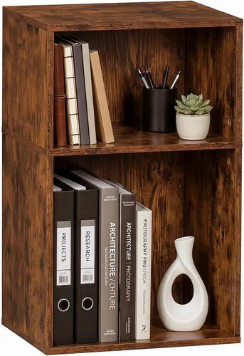 Miniatura 27 de YAHARBO Estantería de 2 cubos, soporte para tocadiscos negro con almacenamiento de vinilo de hasta 100 álbumes, estante horizontal para libros