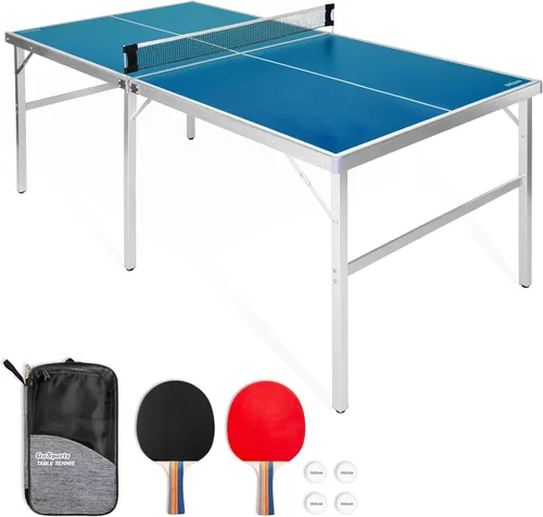 GoSports - Juego de tenis de mesa de tamaño mediano – Rojo o azul – Juego de tenis de mesa portátil para interiores y exteriores con red, 2 raquetas