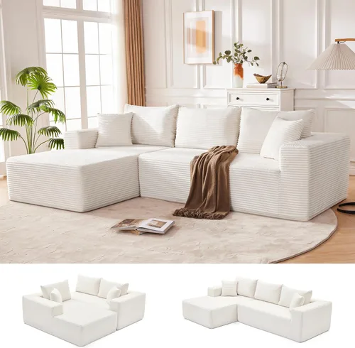 Miniatura 34 de Mangodan Sofá seccional Cloud, sofá deshuesado para sala de estar, sofá modular con asiento profundo, cómodo sofá esponjoso en forma de L con diván