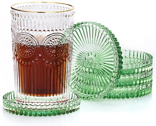 Miniatura 15 de JUXYES Juego de 5 posavasos de cristal tono ámbar redondos, tapetes para tazas de vidrio para bebidas, café, té, vino, posavasos decorativos