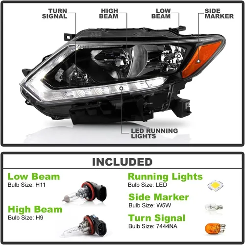 Miniatura 2 de ACANII - Faros delanteros estilo de fábrica para Nissan Rogue 2014 2015 2016 con DRL LED y proyector, ensamblaje de faros