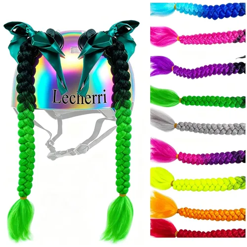 Miniatura 11 de Extensión de cola de caballo para niñas con ventosa para casco, 2 piezas, accesorios para casco con lazo, coletas para casco de motocicleta