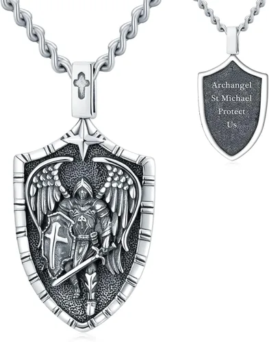 WINNICACA Joyería de plata de ley de San Miguel para hombres, joyería con colgante para padre, novio, medalla de San Miguel para niños y hijos, con