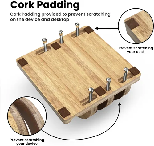 Miniatura 8 de Kothar Soporte vertical de madera prémium para laptop, soporte de bambú ajustable de doble ranura para MacBook, Dell, HP y más Organizador