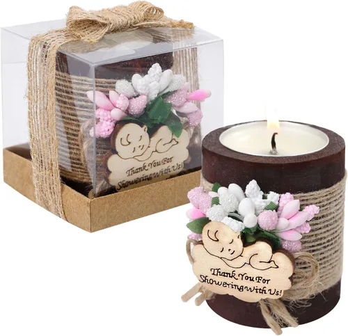 10 candelabros de té de madera para recuerdos de fiesta de bautismo de bebé, recuerdos de baby shower para invitados, revelación de género de bebé,