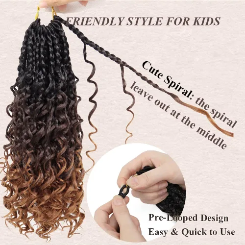 Miniatura 3 de Goddess Box Braids 1B3330 - Trenzas de ganchillo bohemias de 10 pulgadas para mujeres negras, paquete de 7 paquetes de trenzas bohemias preenlazadas