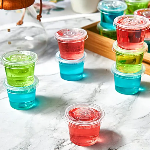 Miniatura 4 de Lilymicky 400 juegos de vasos de plástico desechables de 1 onza con tapas, pequeños recipientes de plástico para condimentos para salsa, vasos