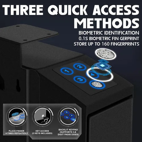 Miniatura 7 de Caja fuerte para pistola, funda de pistola, deslizante biométrico para pistola, para mesita de noche, caja fuerte para pistola para escritorio