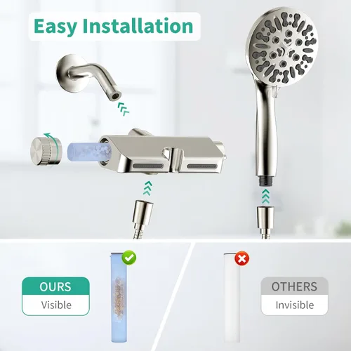 Miniatura 6 de Cabezal de ducha filtrado con combo de mano, cabezal de ducha con filtro de agua dura con 9 modos de ducha, cabezales de ducha dobles de alta Níquel
