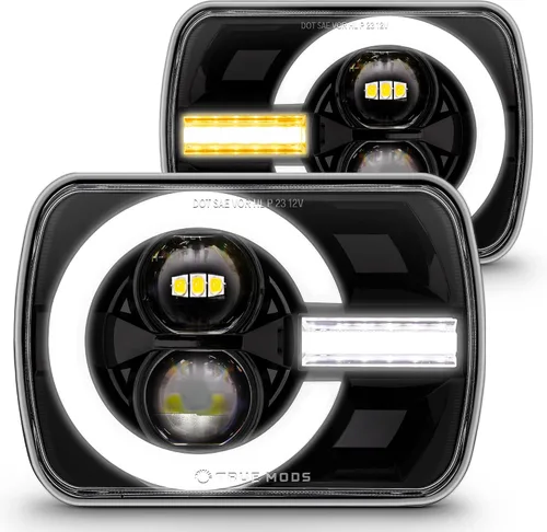 TRUE MODS 5x7 7x6 Pulgadas H6054 Faros LED Negros H4 Lámpara de Repuesto de Haz Sellado para Jeep Wrangler YJ Cherokee XJ [Aprobado por DOT] Ford