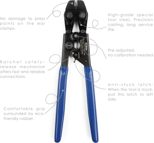 Miniatura 6 de iCrimp Herramienta de cincha PEX para abrazadera de acero inoxidable, sujeción vertical y paralela de 3/8 pulgadas a 1 pulgada -CRP650