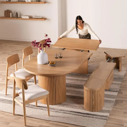 Miniatura 19 de Transformer Table - Mesa de comedor redonda extensible de madera maciza, mesa de comedor redonda extensible, muebles modernos que ahorran espacio