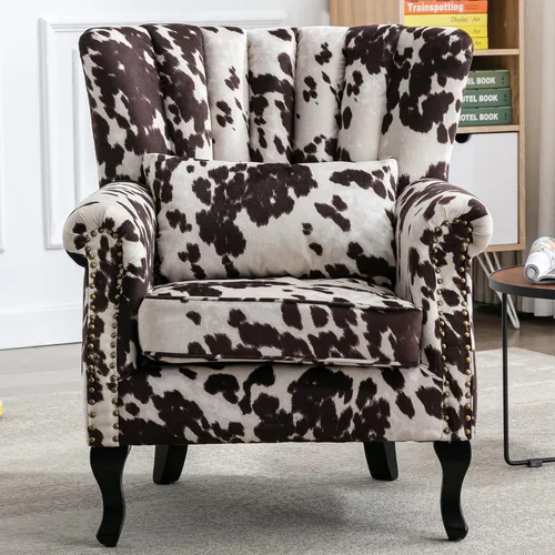 Miniatura 9 de Silla decorativa moderna de mediados de siglo, sillón tapizado, cómodo sofá individual de tela de terciopelo con respaldo forrado para espacios Rosa