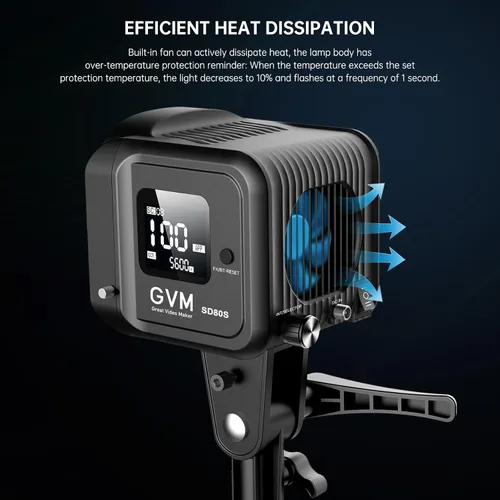 Miniatura 9 de GVM - Luz de video LED SD80S de 80 W con linterna Softbox y kit de soporte para trípode, luz de estudio de montaje Bowens de 5600 K, iluminación