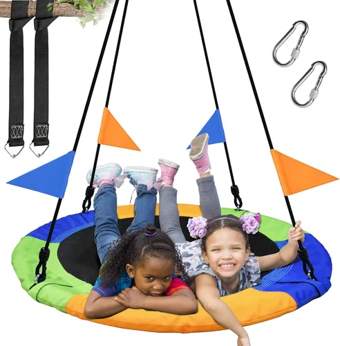 PACEARTH - Platillo de 40 pulgadas, capacidad de peso de 660 lbs, 2 correas para colgar ajustables, cuerdas multihebra coloridas, seguro y duradero,