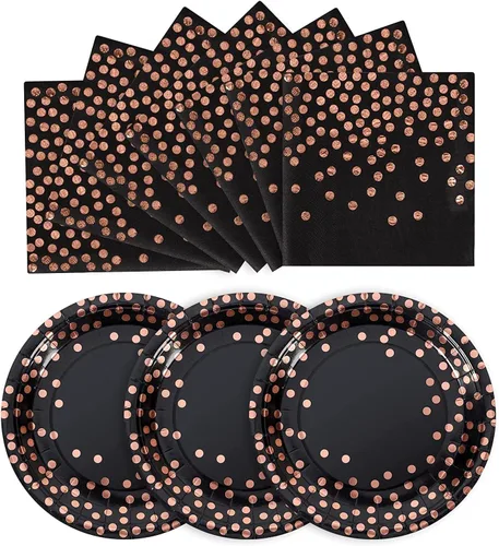 Miniatura 17 de Juego de platos y servilletas de papel rosa y oro rosa - 200 piezas - 100 platos de papel desechables de 7" y 100 servilletas de 6.5", suministros
