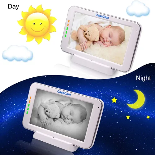 Miniatura 3 de CasaCam BM240 Monitor de video para bebés con pantalla táctil de 5 pulgadas y cámara HD clip, audio bidireccional, canciones de cuna, luz nocturna