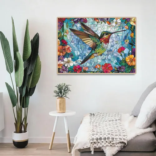 Miniatura 5 de Rompecabezas de colibrí de vidrieras para adultos de 1000 piezas, rompecabezas duros imposibles para adultos, rompecabezas artísticos de 1000 piezas