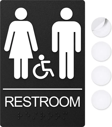 Miniatura 21 de ASSURED SIGNS - Letrero de baño para negocios, 9 x 6 pulgadas, 1 paquete Cumple con la ADA, texto elevado con braille, letrero de baño premium