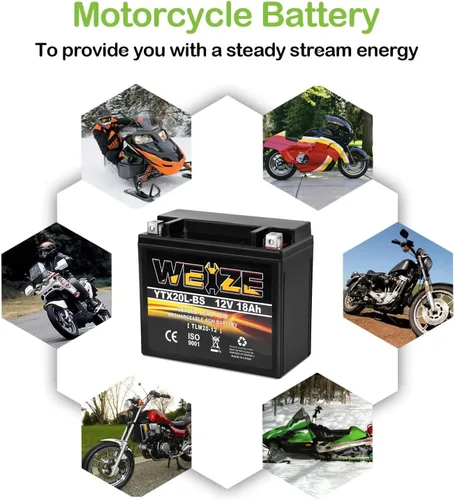 Miniatura 6 de Weize YTX20L-BS - Batería de alto rendimiento para deportes de potencia - Sellada, libre de mantenimiento, AGM para motocicleta, ATV, UTV, moto