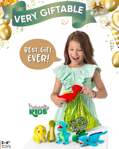 Miniatura 2 de Naturally KIDS Animales de peluche, regalos para niños y niñas, juego de juguetes de dinosaurio de peluche, 6 Bolsa Dinosaurios Multicolor