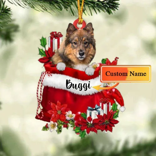 Miniatura 204 de Perro Akita Inu personalizado en bolsa de regalo, adorno de Navidad, nombre personalizado, regalo para amantes de los perros, familia, Navidad