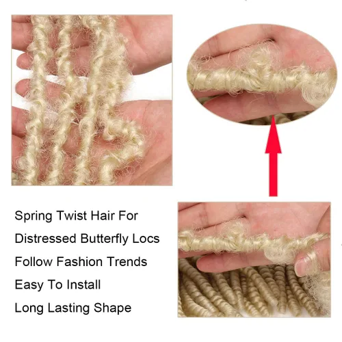 Miniatura 8 de Xtrend - Cabello trenzado de ganchillo con rizos de resorte, color rubio miel, 8 pulgadas, para rizos de mariposa desgastados, extensiones de 27#