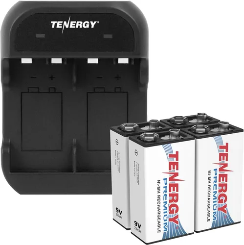 Miniatura 11 de Tenergy TN141 Cargador inteligente de 2 bahías 9V con paquete de 2 baterías recargables de baja autodescarga 9V NiMH Centura