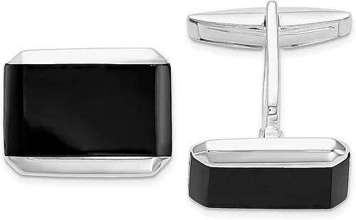 Gemelos rectangulares de plata de ley 925 para hombre, gemelos de ónix negro, collar de eslabones para hombre, joyería fina para papá, regalos para