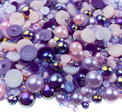 Miniatura 8 de Diamantes de imitación de media perla roja y negra de 1.06 oz para manualidades, tamaño mixto de 0.116 a 0.394 pulgadas, diamantes de imitación