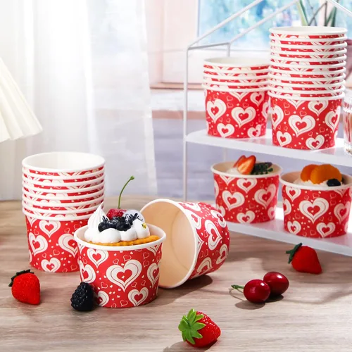 Miniatura 2 de Shellwei Paquete de 50 tazas de helado de 9 onzas para el día de San Valentín, cuencos de postre desechables con corazón, cuencos de papel