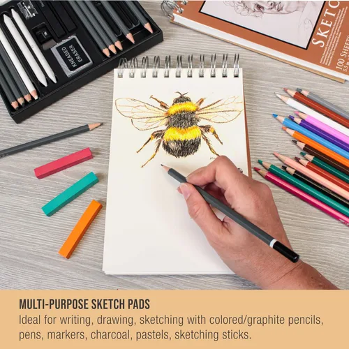 Miniatura 5 de U.S. Art Supply Cuaderno de bocetos encuadernado en espiral superior de 5.5 x 8.5 pulgadas, paquete de 2, 100 hojas cada una, 60 libras (100 gsm)