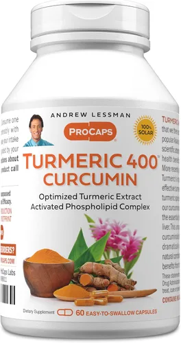 ANDREW LESSMAN Cúrcuma 400 mg - 60 cápsulas - 95% curcuminoides como complejo fosfolípido para beneficios óptimos y absorción, extracto