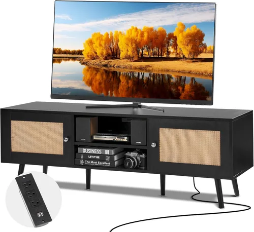 Miniatura 14 de VEVOR Soporte de TV de 52 pulgadas con soporte para televisores de hasta 75 pulgadas, centro de entretenimiento con toma de corriente y luces LED