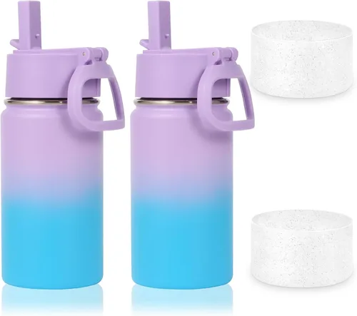 Miniatura 13 de Volhoply Botella de agua de acero inoxidable aislada de 14 onzas con tapa de pajita y funda de silicona, sin BPA, fácil de usar para niños y niñas