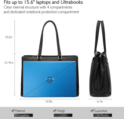 Miniatura 8 de LOVEVOOK Bolsa de mano para computadora portátil para mujer, bolsas de trabajo de cuero de 15.6 pulgadas con soporte grande para tazas para Negro