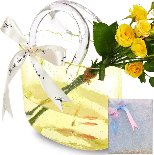 Miniatura 7 de Florero de vidrio engrosado en forma de bolso para conjunto de regalo con flores