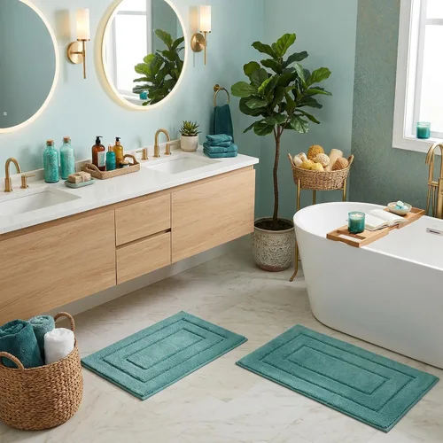 Miniatura 15 de GRANNY SAYS Juego de 2 alfombras de baño suaves para baño, alfombras de baño antideslizantes y lavables, alfombras de baño absorbentes para bañera