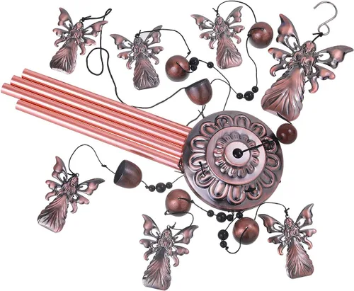 Miniatura 4 de Campanillas de viento de ángel de jardín de 36 pulgadas para decoración interior y exterior, con 4 tubos de aluminio, 6 campanas, 7 ángeles
