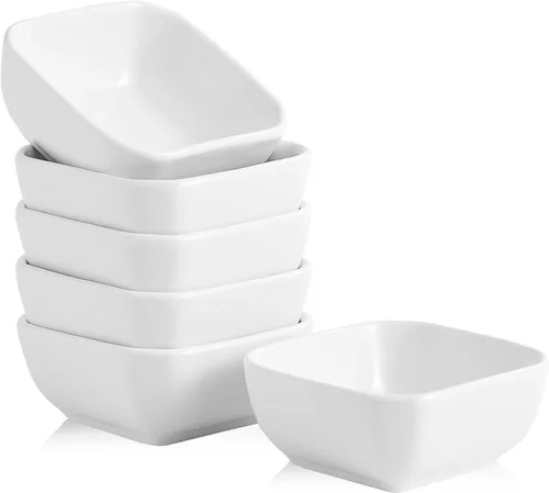 Miniatura 11 de Juego de cuencos de cerámica de 6,3 onzas de porcelana pequeños pequeños platos cuadrados para salsa de soja, buenos para salsa de tomate, soja