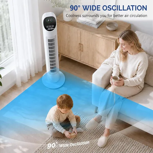 Miniatura 4 de ROVSUN Ventilador de torre sin aspas de 34 pulgadas con pantalla digital y control remoto, refrigeración turbo con 3 velocidades, temporizador de 9