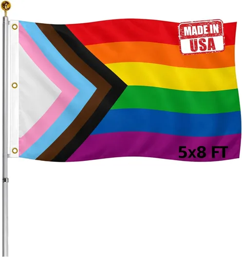 Miniatura 10 de Bandera de progreso de doble cara del orgullo gay de 2 x 3 pies para exteriores, 3 capas de nailon 320D resistente LGBTQ todo incluido, cabecera