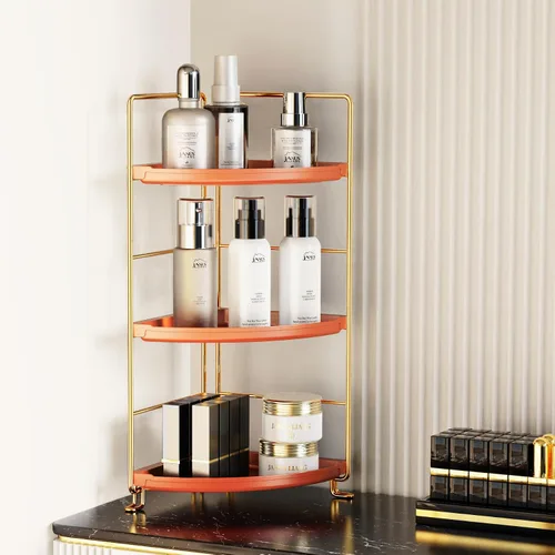 Miniatura 10 de Organizador de encimera de baño de 3 niveles, organizador de baño de plástico, bandeja de tocador de maquillaje de instalación sin herramientas