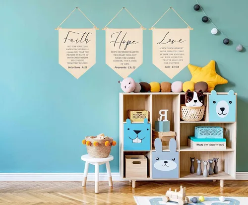 Miniatura 6 de Faith Hope Love-Arte de pared cristiano con texto en inglés "Flower-Scripture", decoración de bandera de arte para bebés, niños y niñas, recién