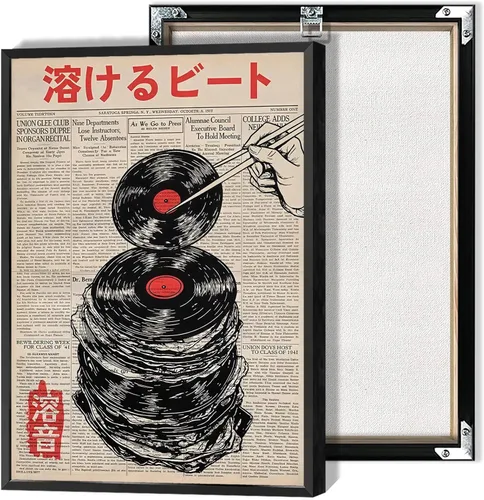 Miniatura 13 de Discos de vinilo vintage, arte de pared, póster de música retro japonesa Ukiyo-E asiática, impresiones de imágenes musicales estéticas, pintura