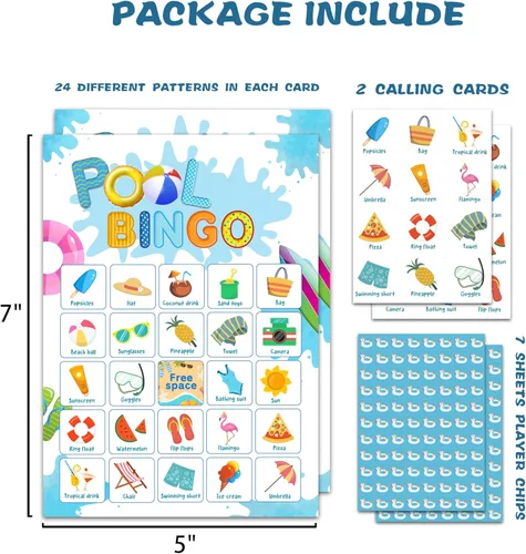 Miniatura 2 de Juego de cartas de bingo para fiesta en la piscina, juego de bingo de verano para adultos, suministros de fiesta en la piscina, recuerdos