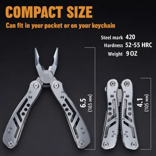 Miniatura 5 de Multiherramienta 24 en 1 con cuchillo, alicates y 11 puntas de acero inoxidable afilado, multiherramienta para hombres, equipo ideal