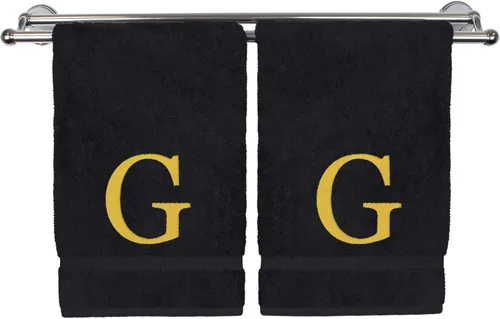 Miniatura 92 de Toalla de mano monogramada, regalo personalizado, juego de 2 - Toalla bordada con letra de bloque dorada - Extra absorbente 100% algodón turco